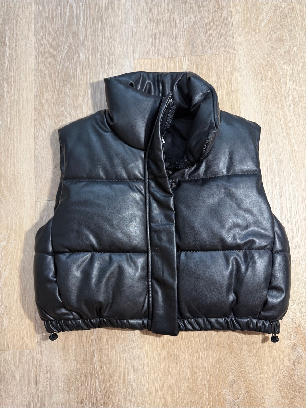 Zara Black Faux Leather Puffer Vest